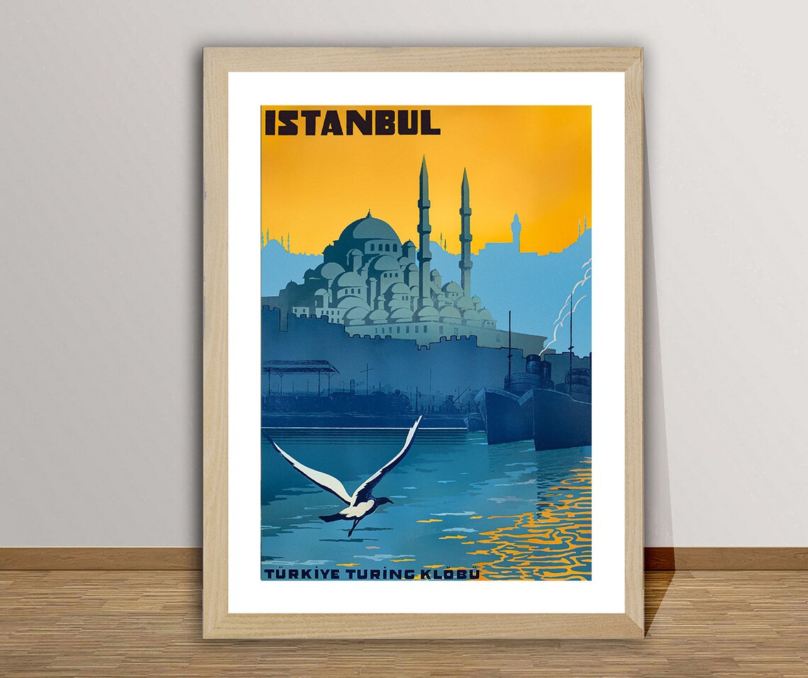 Istanbul Turkey Vintage Travel Poster, Retro Travel