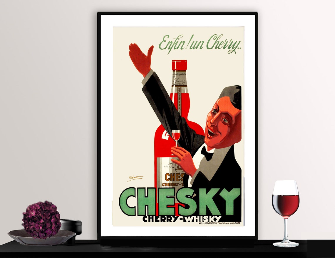 Enfin un Cherry Chesky Cherry Whisky Vintage French Ad Poster
