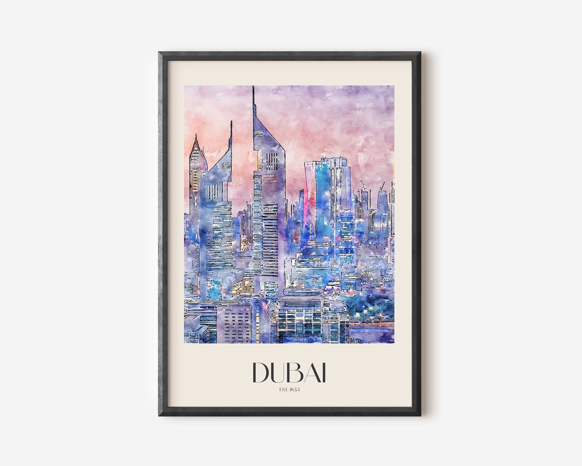 Dubai Travel Art Print, Arabic Gallery Decor