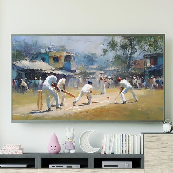 Street Cricket Village Scene, Art Print
