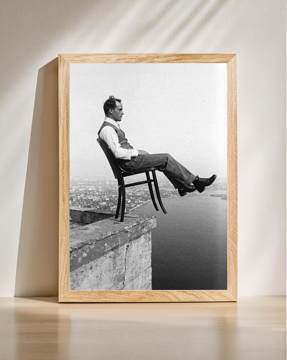 Daring Vintage Gentleman Print Surreal Cityscape Art Dreamlike Home Decor Black And White Photography