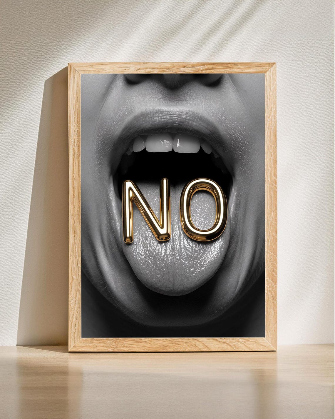 Gold NO Letters Mouth Bold Black White Statement Modern Poster