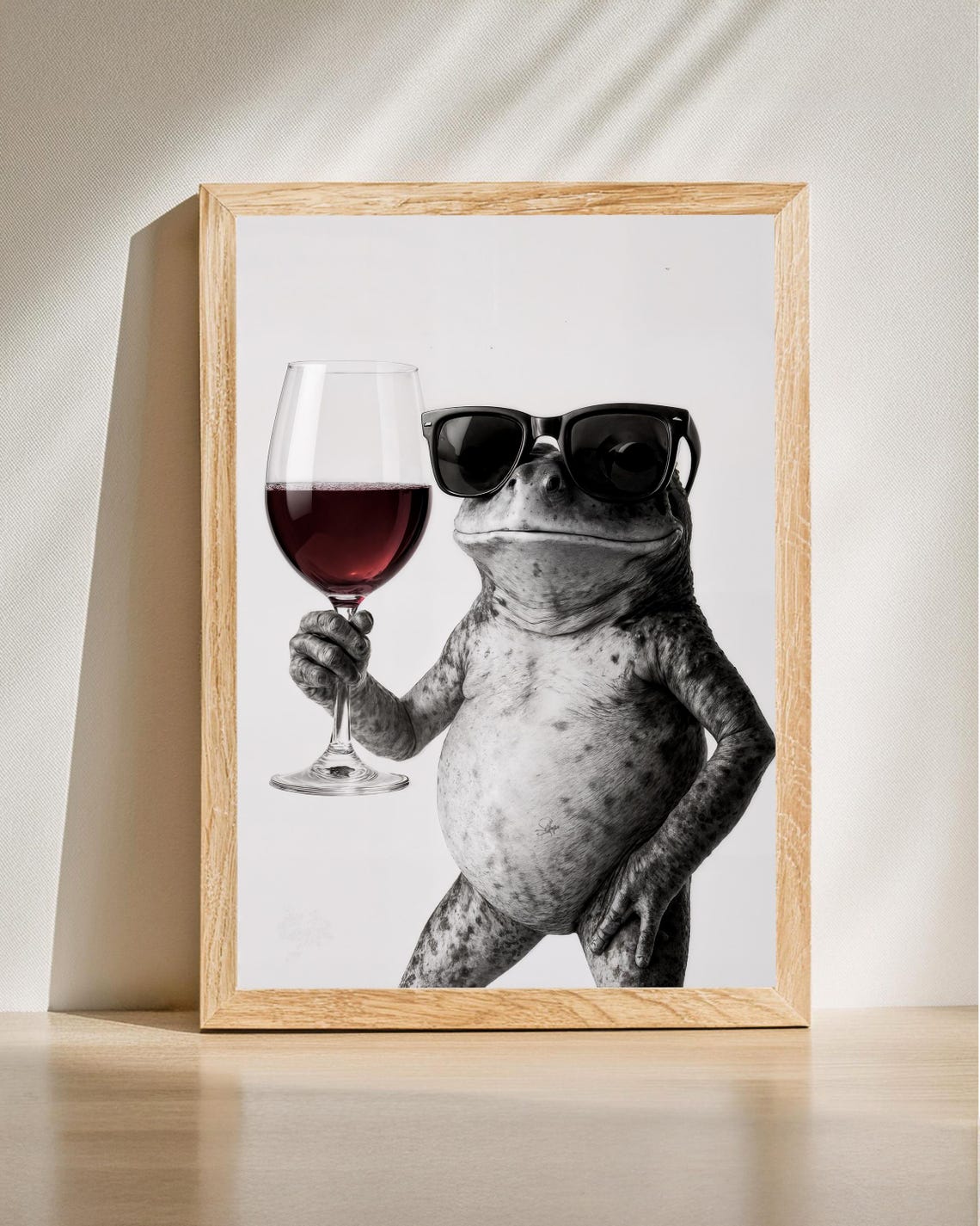 Cool Frog Sunglasses Red Wine Glass Funny Kitchen Decor Poster
