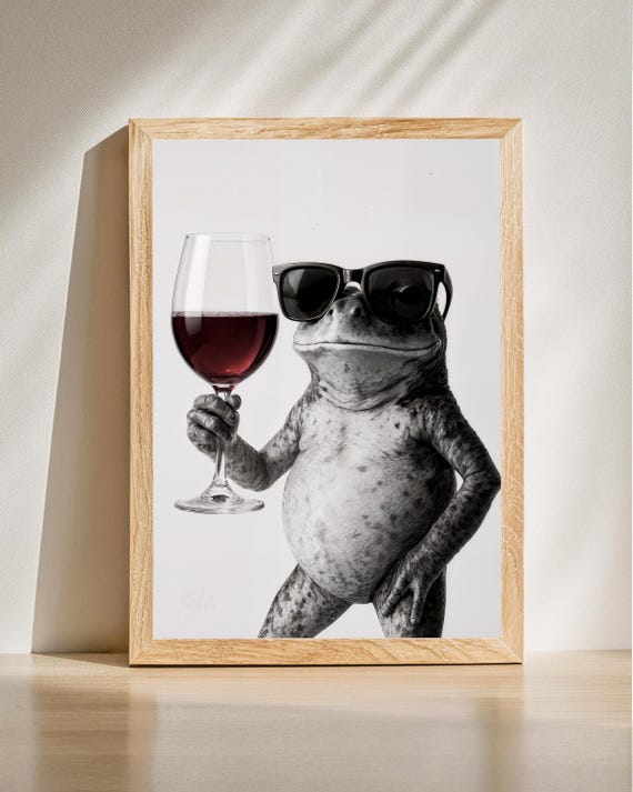 Frog Wine Glass Poster Cool Wall Art Funny Kitchen Home Bar Decor