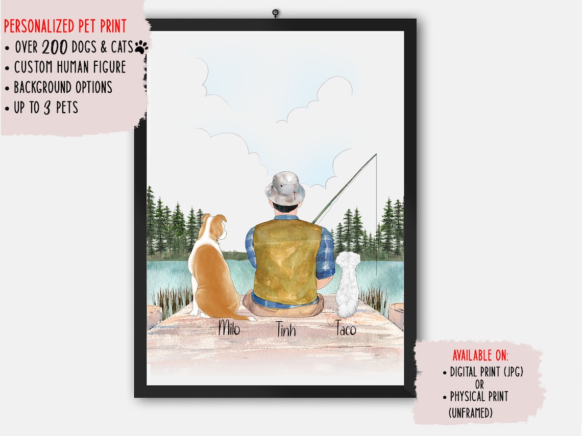 Custom Fishing Print, Personalized Dog Dad Gift