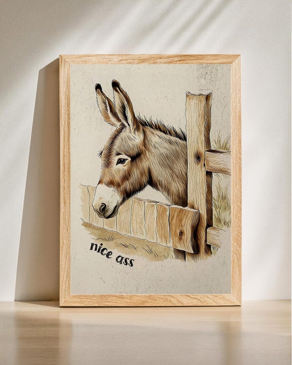 Funny Bathroom Poster Trendy Art Vintage Donkey Print Humorous Wall