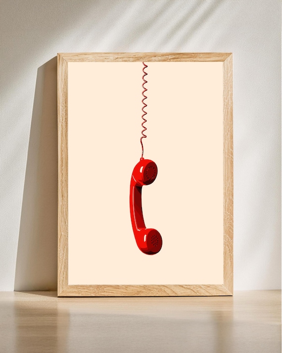 Retro Phone Poster, Minimalist 80s Office Decor