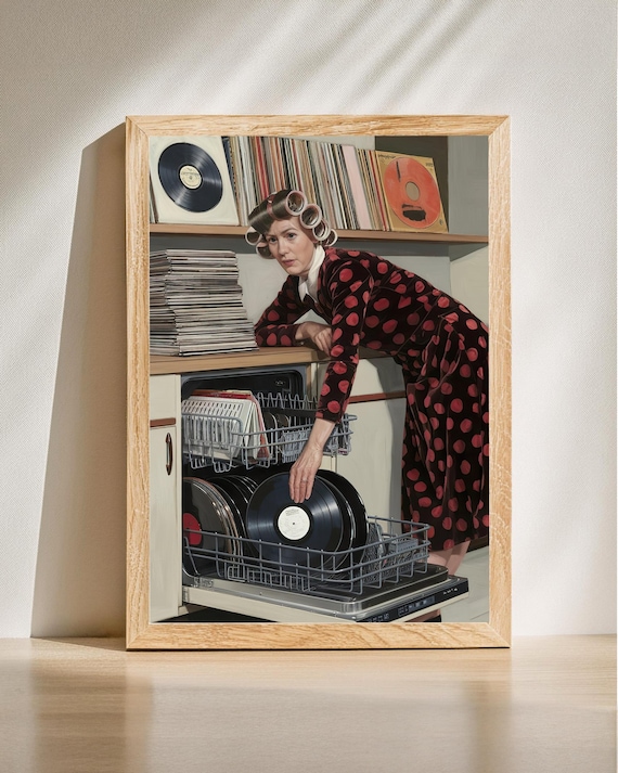 Retro Vinyl Record Art Print, Vintage Mid-Century