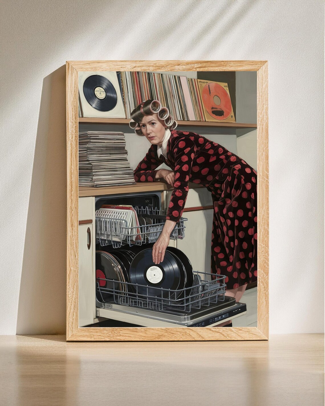 Retro Vinyl Record Art Print, Vintage Mid-Century