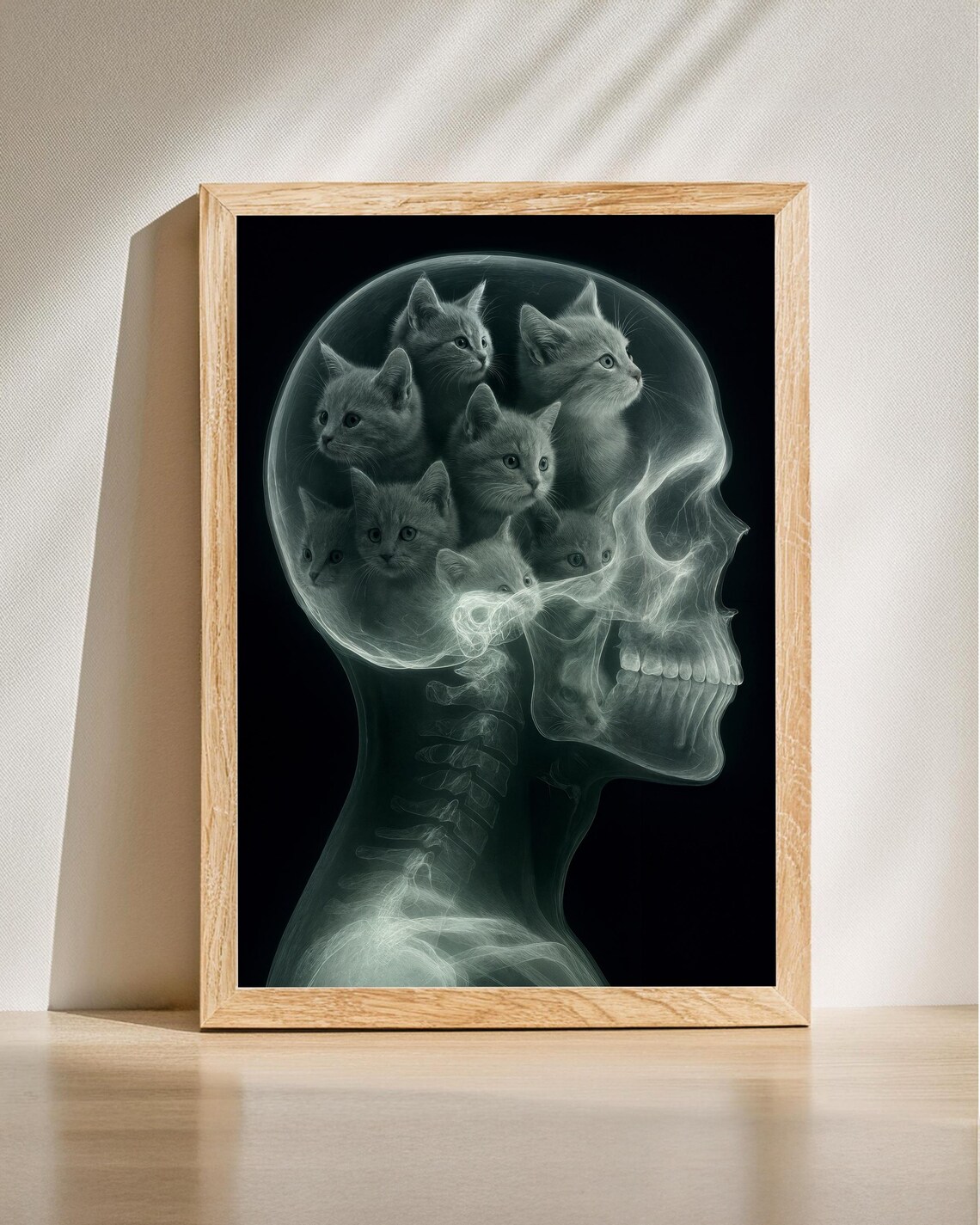 Cats On My Mind Funny X Ray Skull Kittens Surreal Cat Art Poster