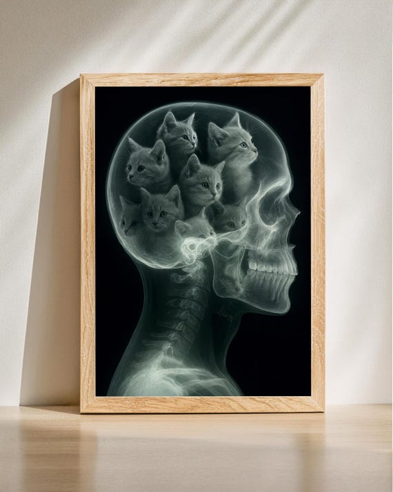 Funny Cat X Ray Art Cats On My Mind Print Lover Poster Mom Gift Dad Unique Wall