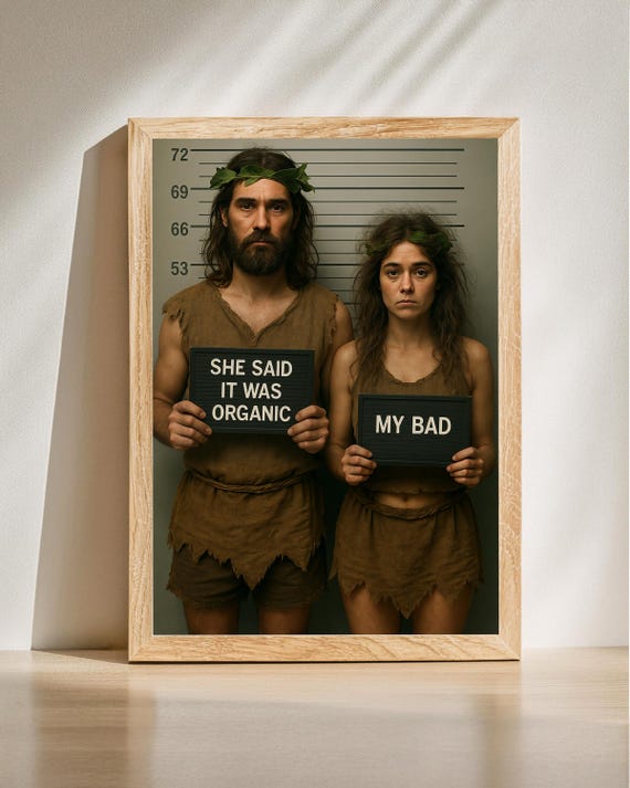 Adam And Eve Funny Poster Humorous Wall Art Mugshot Couple Decor