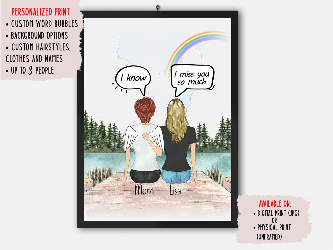 Personalized Memorial Mom Angel Lake Rainbow Sympathy Art Print