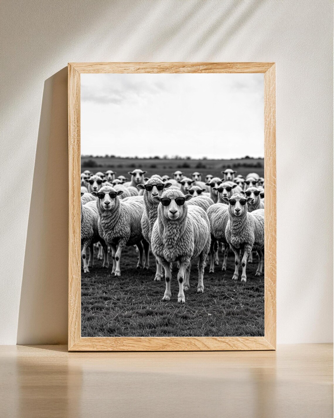 Sheep in Sunglasses Black and White Funny Farm Animal Flock Wall Art