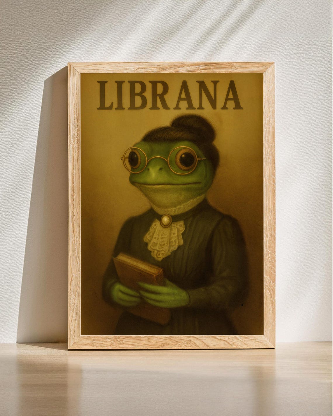 Librana Frog Lady Vintage Style Quirky Librarian Book Art Poster