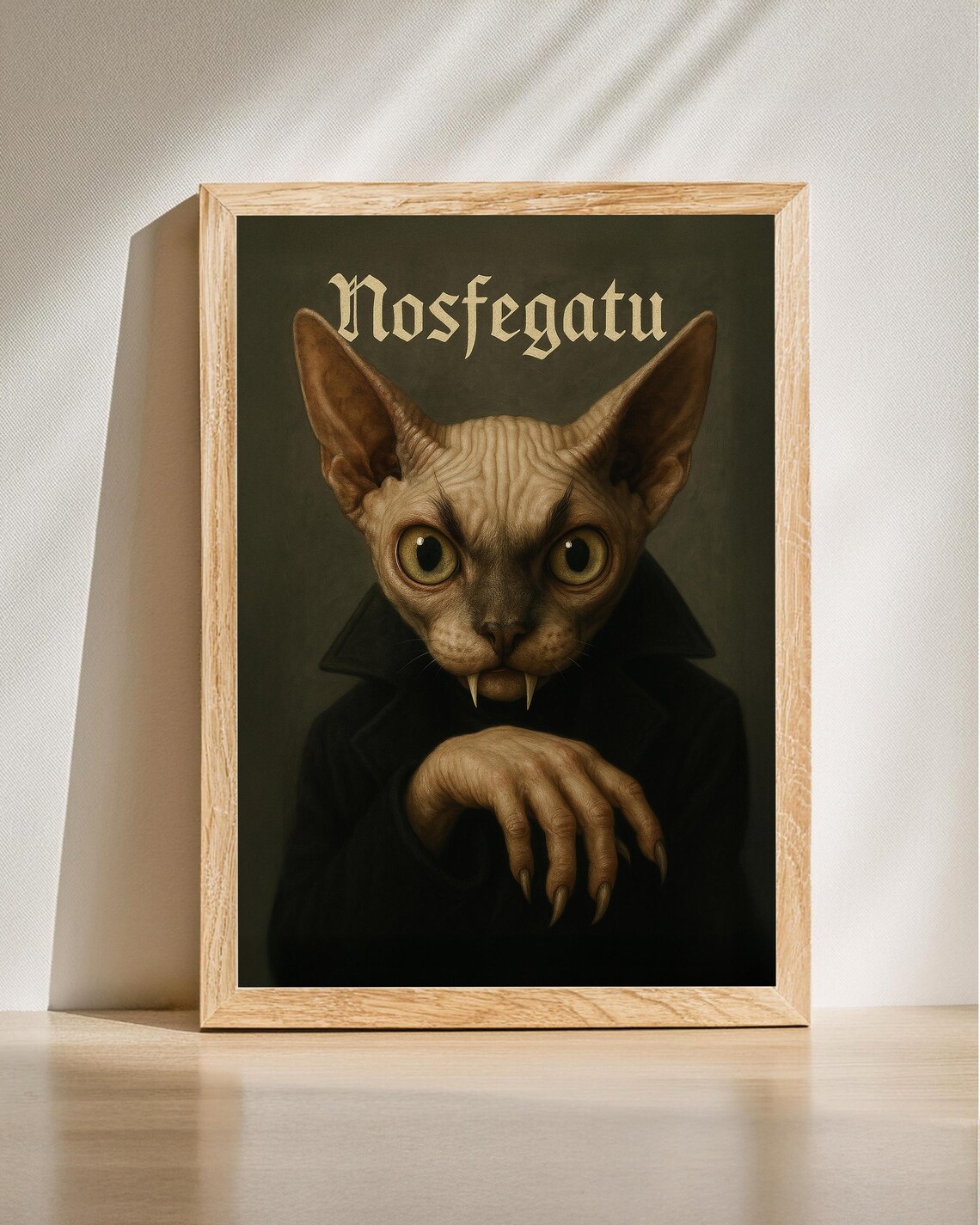 Gothic Cat Vampire Portrait, Dark Fantasy Art Print