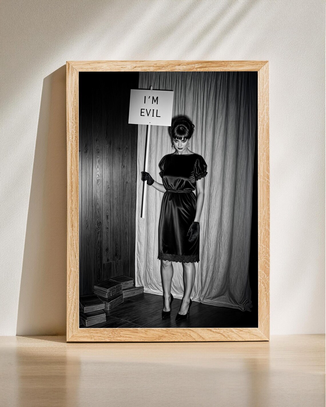 Woman Holding Im Evil Sign Black And White Dark Noir Photo Poster
