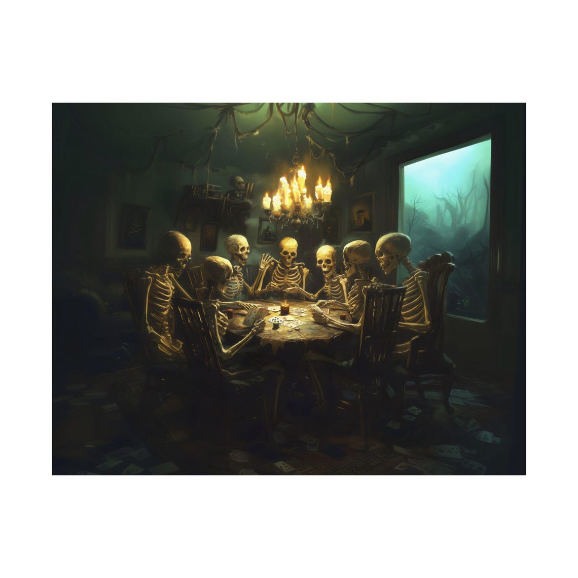 Skeleton Poker Game in Haunted Tavern Night Halloween Poster - Image 3