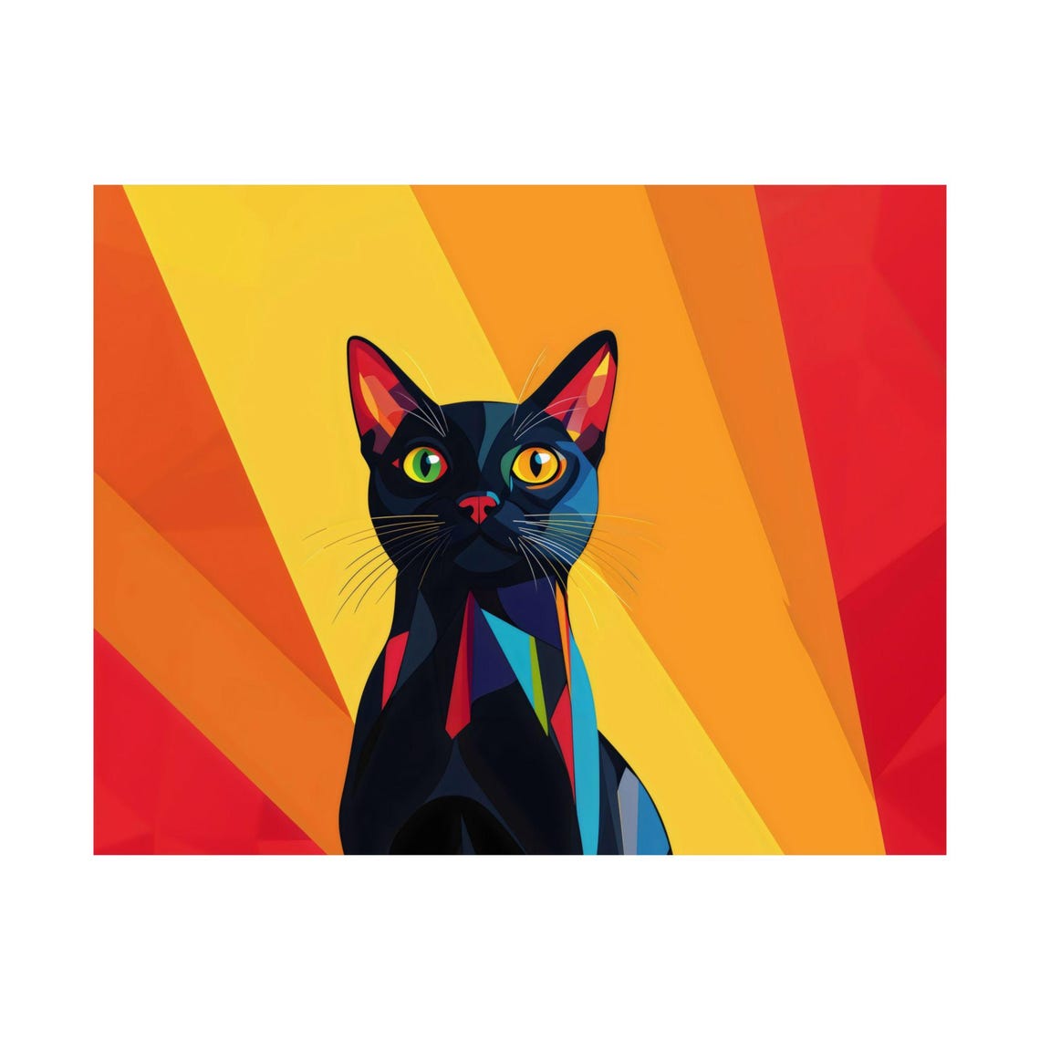 Geometric Black Cat Pop Art Orange Red Sunburst Modern Cat Wall Poster - Image 3