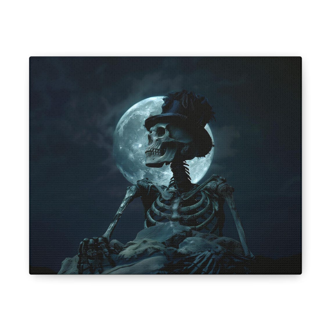 Skeleton in Top Hat Under a Full Moon Gothic Night Art Poster - Image 3