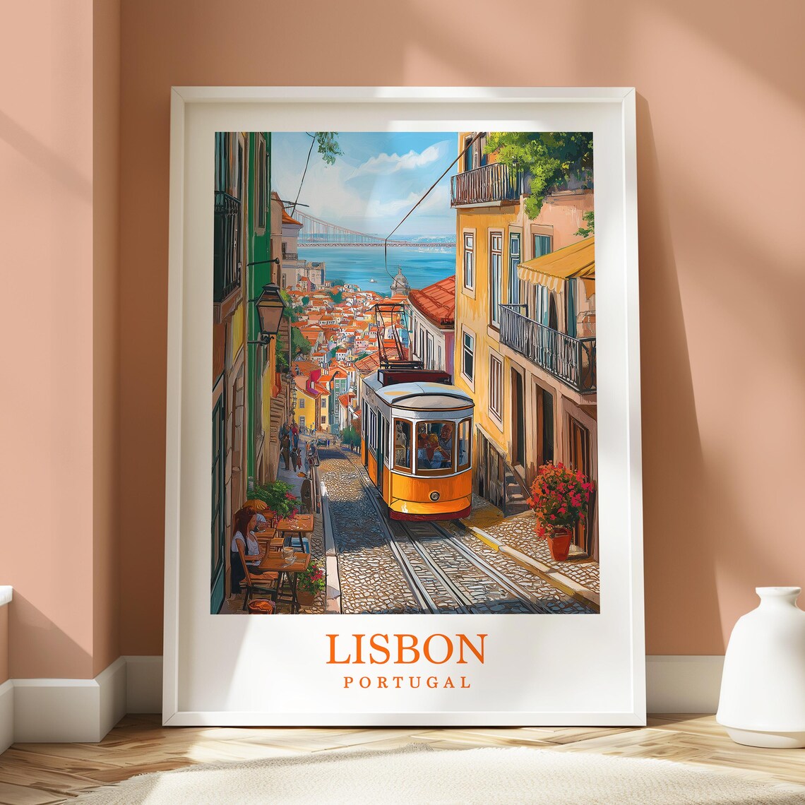 Lisbon Tram Cobblestone Street Portugal Travel Poster European City Art