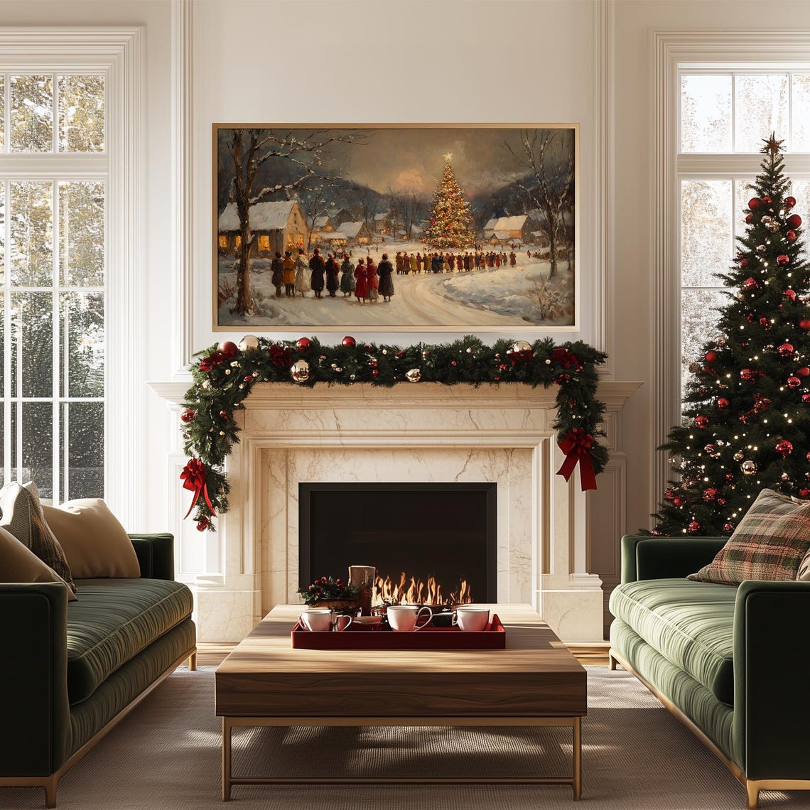 Vintage Christmas Tree Lights Festival Frame Tv Christmas Art Festive Farmhouse Holiday Decor Xmas Oil Painting Moody Winter Village Tvx13 - Image 5