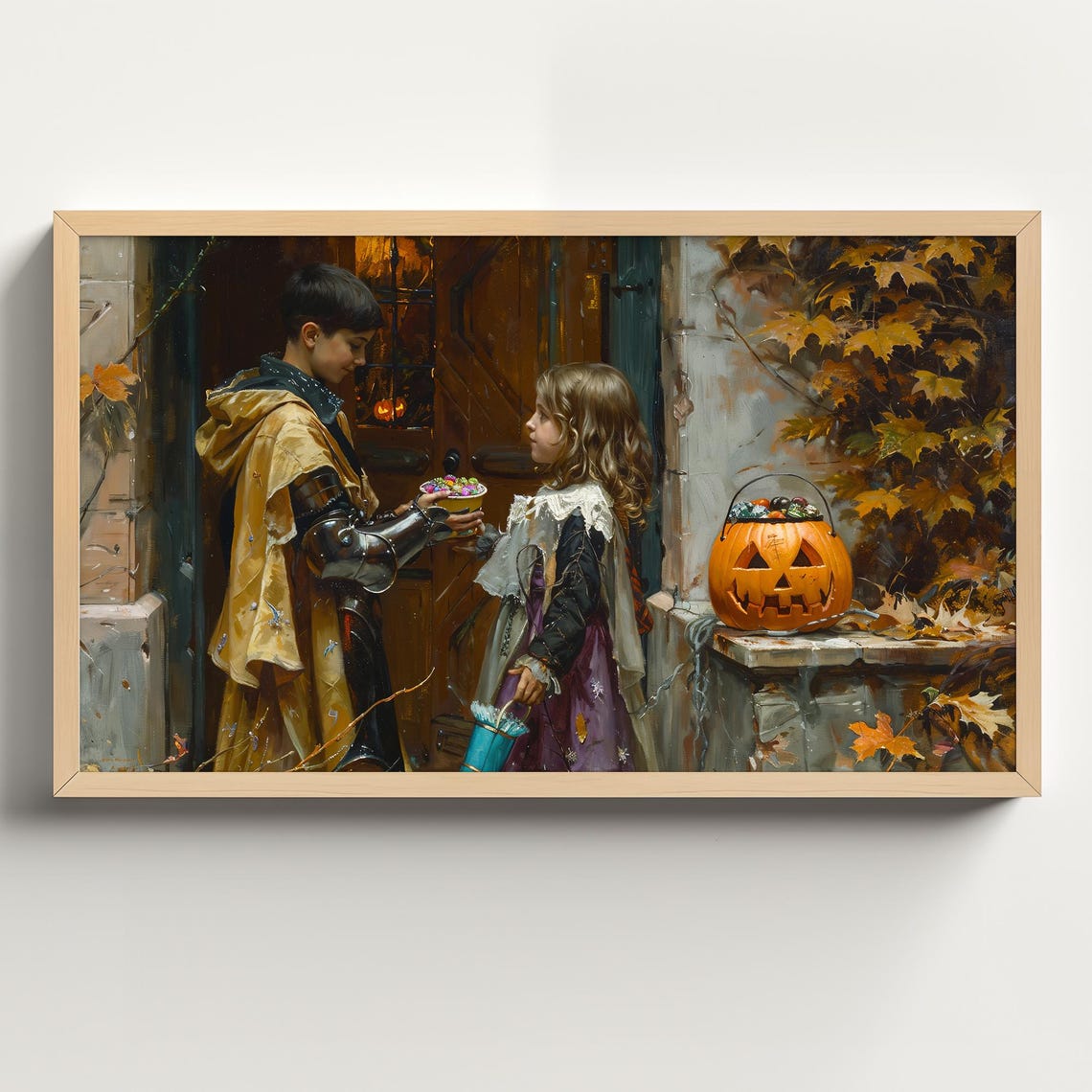 Vintage Halloween Frame Tv Art Antique Trick Or Treat Kids Oil Painting Children Portrait Kid Dress Up Costumes Tv947