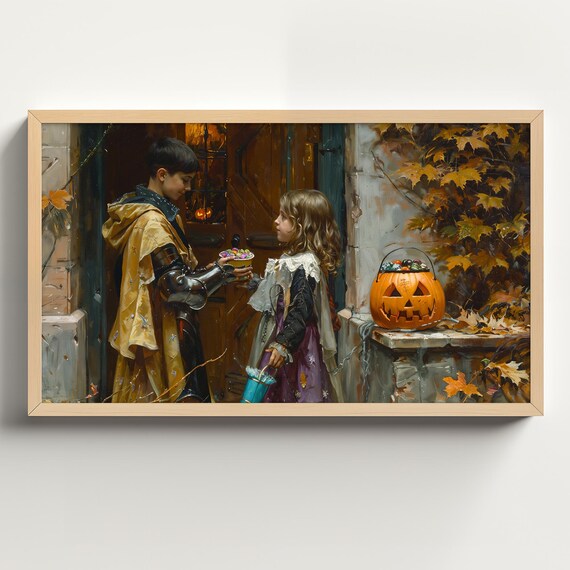 Children in Costume Trick or Treating in a Vintage Halloween Poster