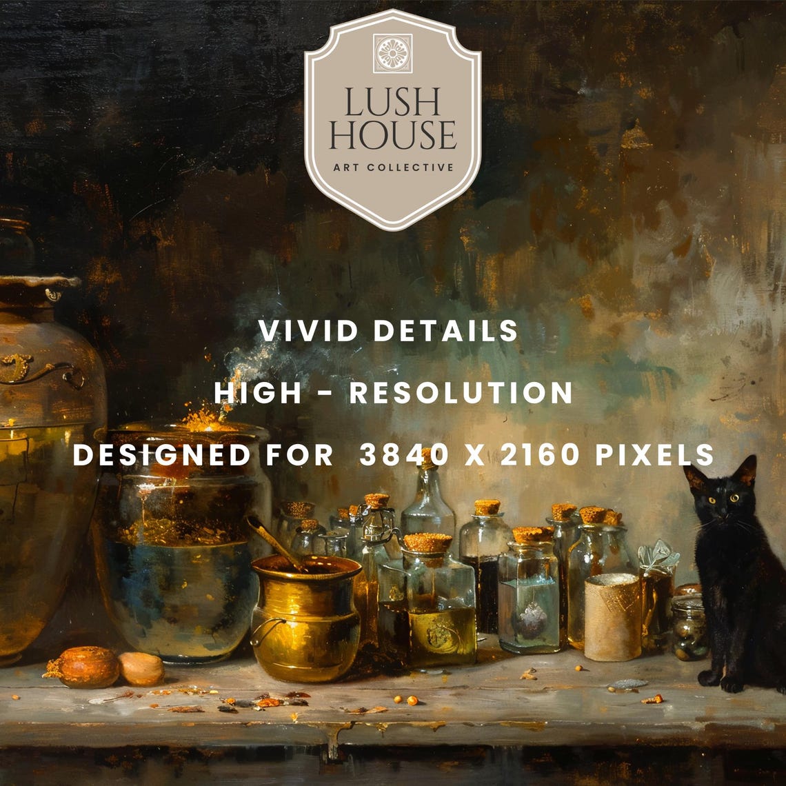 Witch Apothecary Still Life With Black Cat and Potion Bottles Poster - Image 3