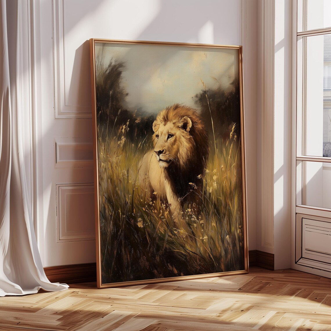 Antique Lion, Vintage African Landscape Art Print