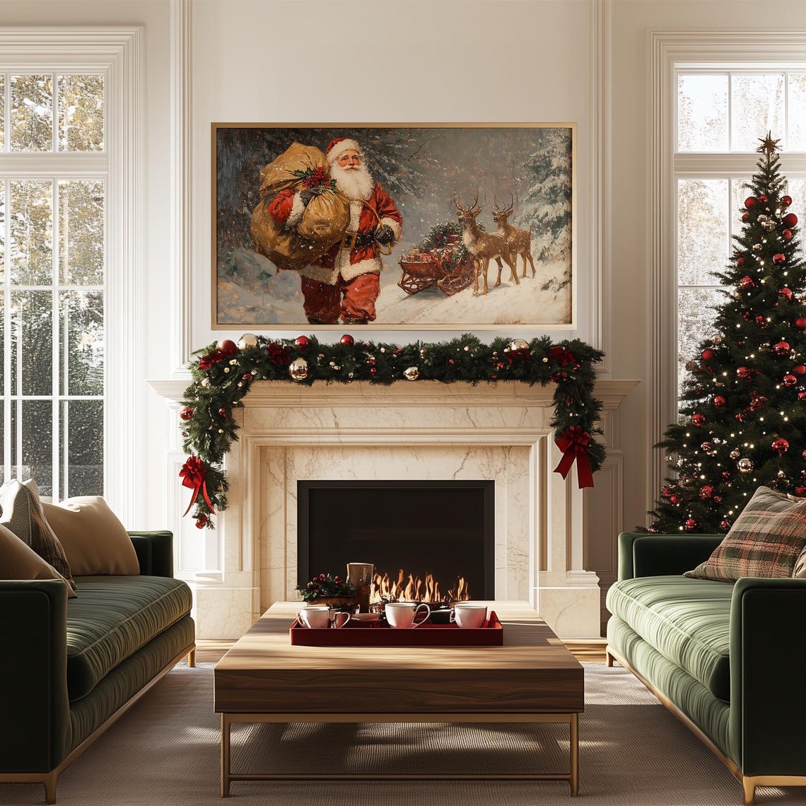 Vintage Santa Carrying a Toy Sack Beside a Reindeer Sleigh Poster - Image 5