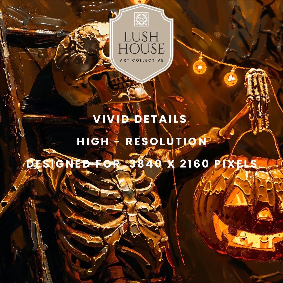 Skeleton Holding Jack O Lantern Trick or Treat Bucket Night Poster - Image 3