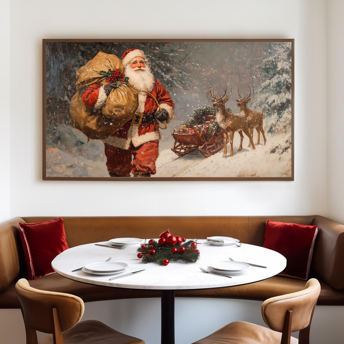 Vintage Santa Carrying a Toy Sack Beside a Reindeer Sleigh Poster - Image 4