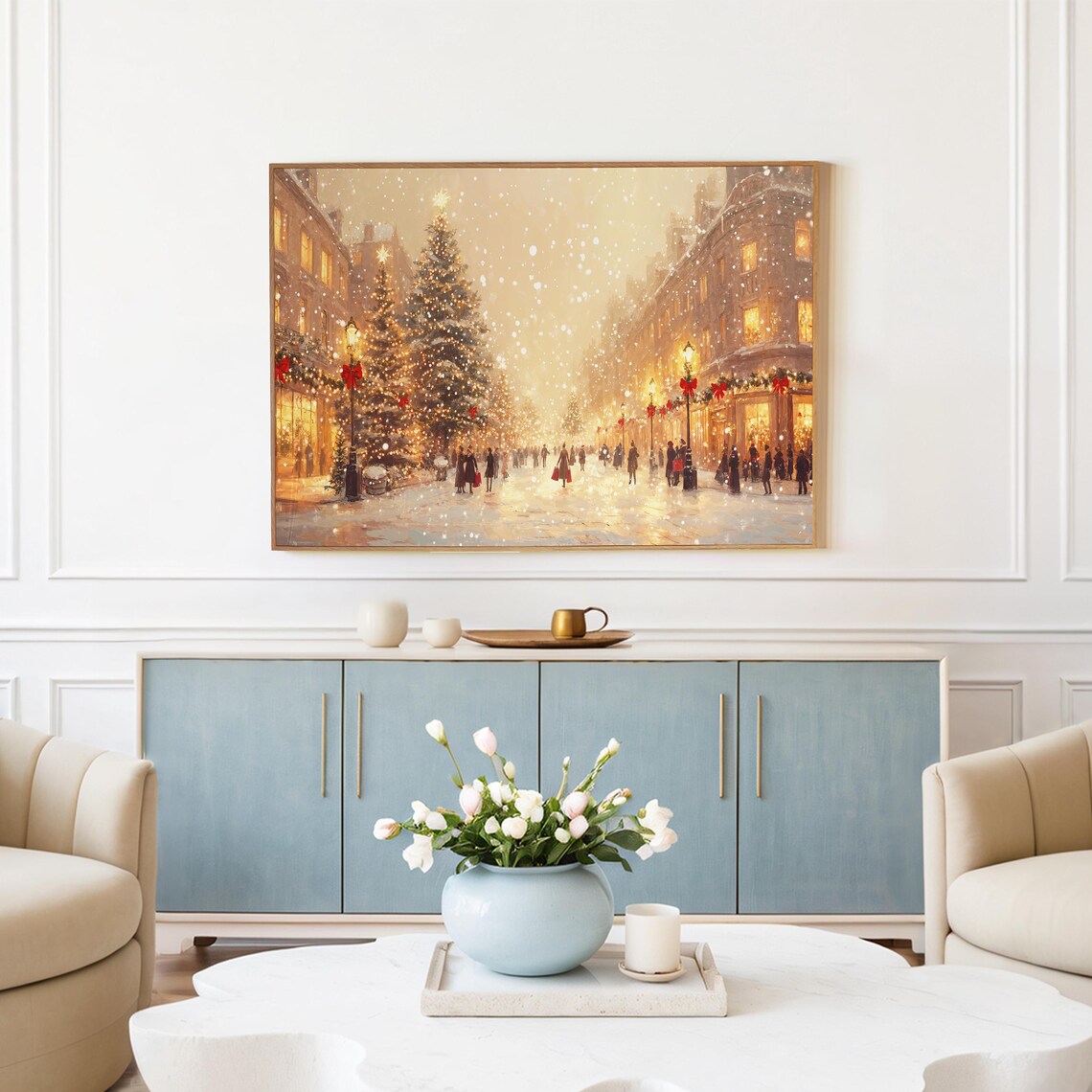 Neutral Christmas Oil Painting Art Print, Vintage Holiday - Image 4