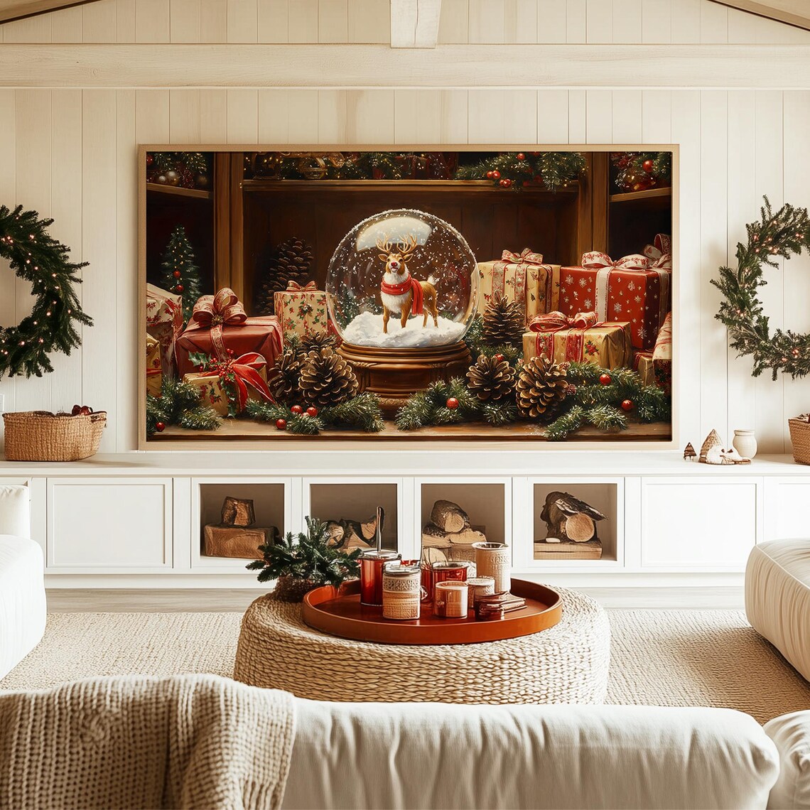Vintage Christmas Reindeer Snow Globe Art Print - Image 3