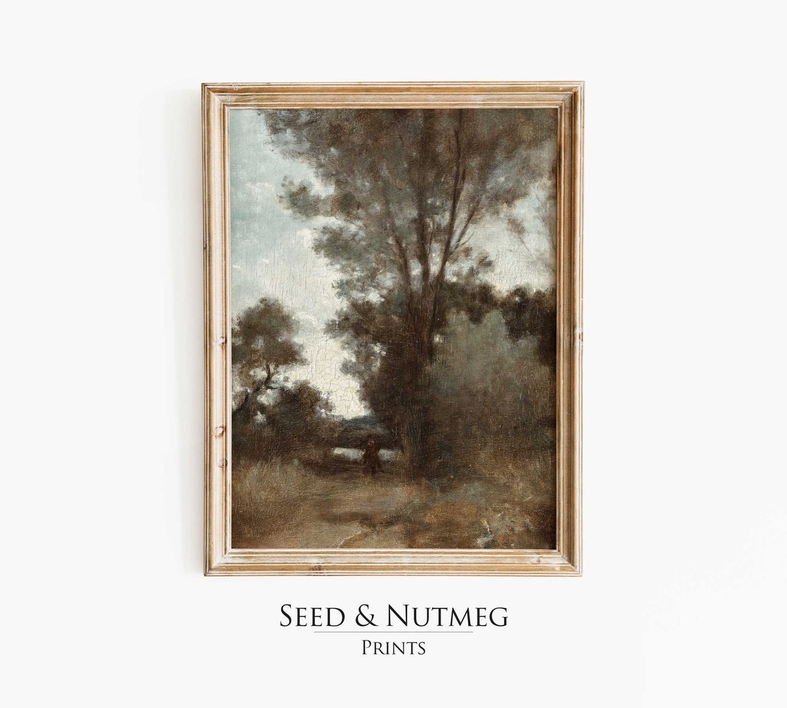 Rustic Vintage Wall Art Landscape Painting French Country Art Forest Prints Antique Oil Painting Moody Neutral Wall Art 22