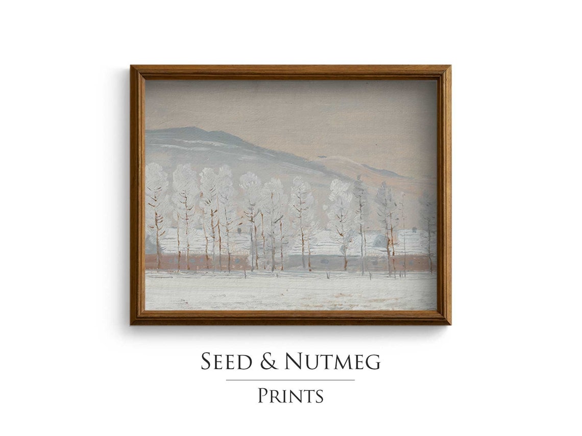 Frost Covered Poplar Trees Minimalist Winter Landscape Art Print