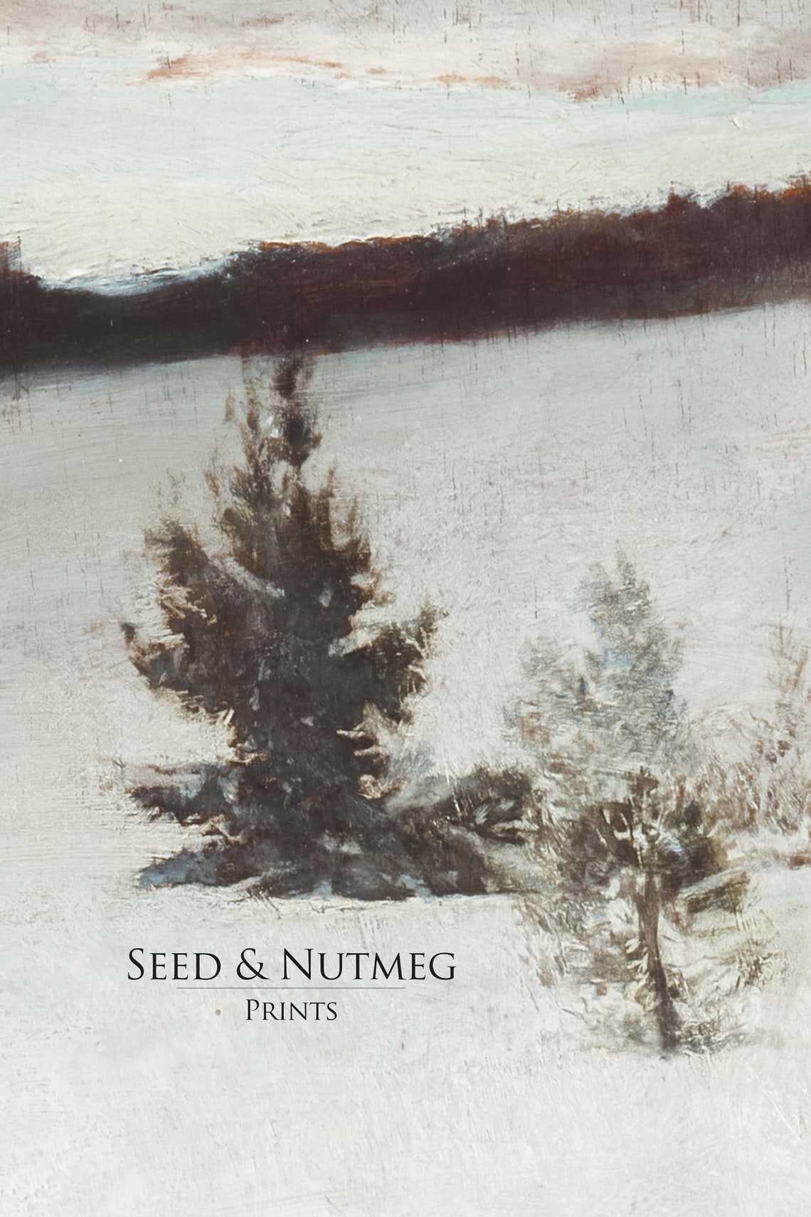 Snowy Field with Pines Under a Grey Sky Minimalist Winter Poster - Image 3