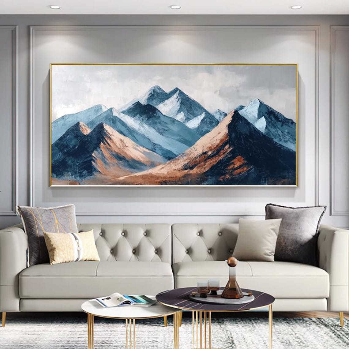 Hand Painted Abstract Oil Painting Gradient Irregular Mountain Peaks Modern Minimalist Textured Art For Living Room Entryway Dining Room - Image 4