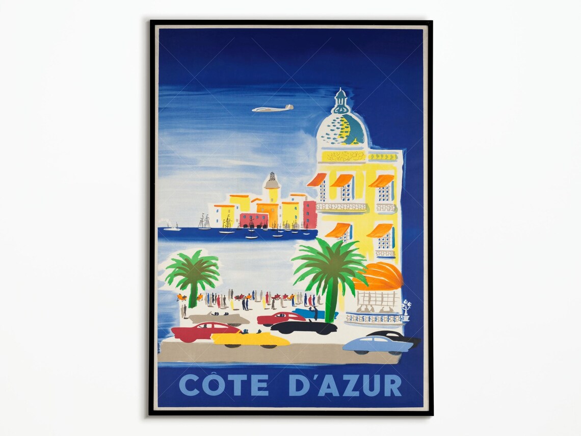Cote d Azur French Riviera Promenade Vintage Retro Travel Poster