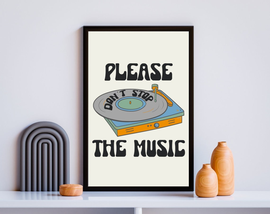Please Don't Stop The Music Retro Vinyl Record Player Wall Poster