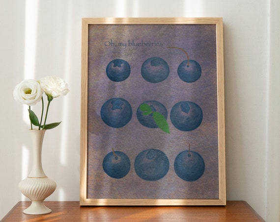 Blueberries Illustration Vintage Print Gicle Fine Art