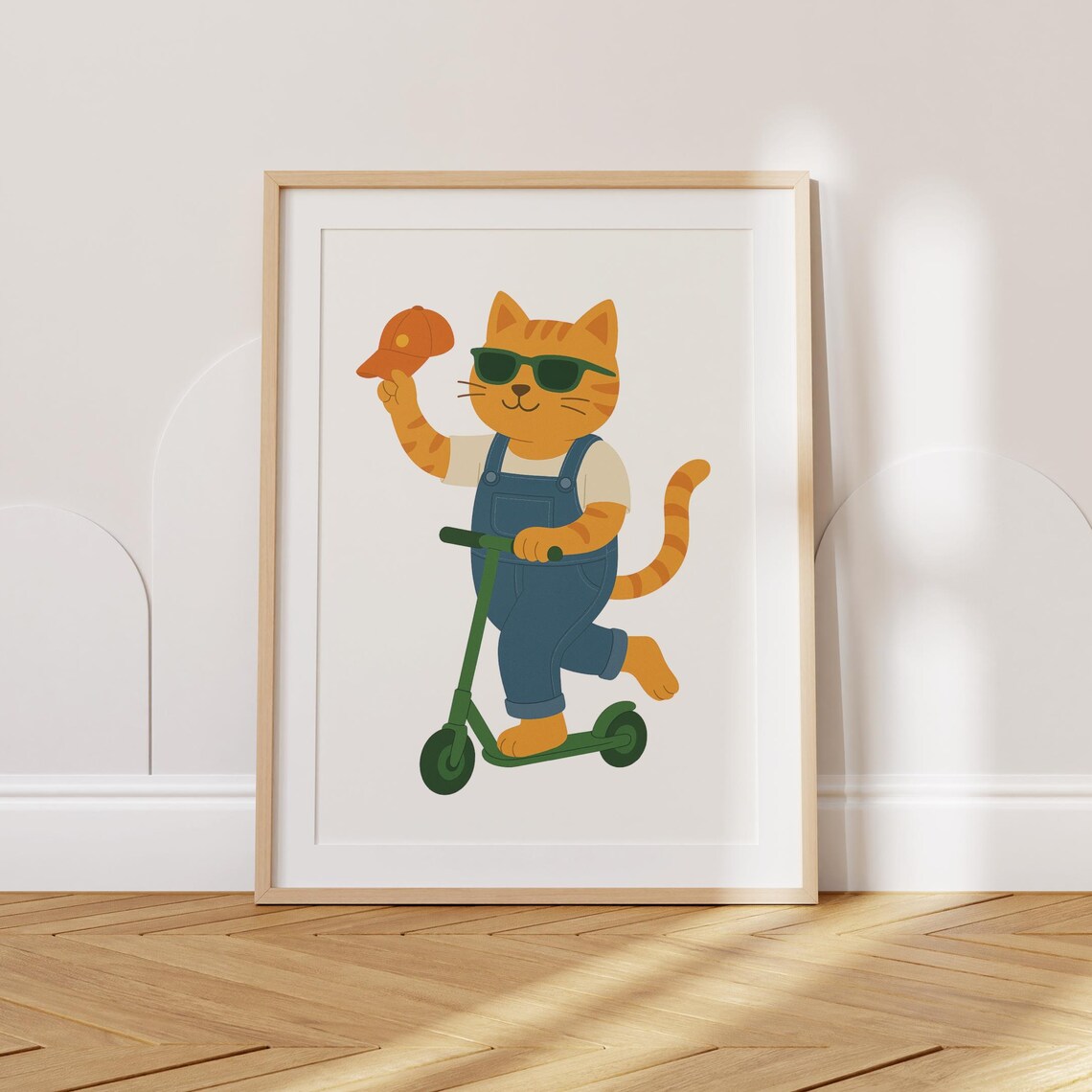 Cool Cat On Kick Scooter, Modern Nursery Decor