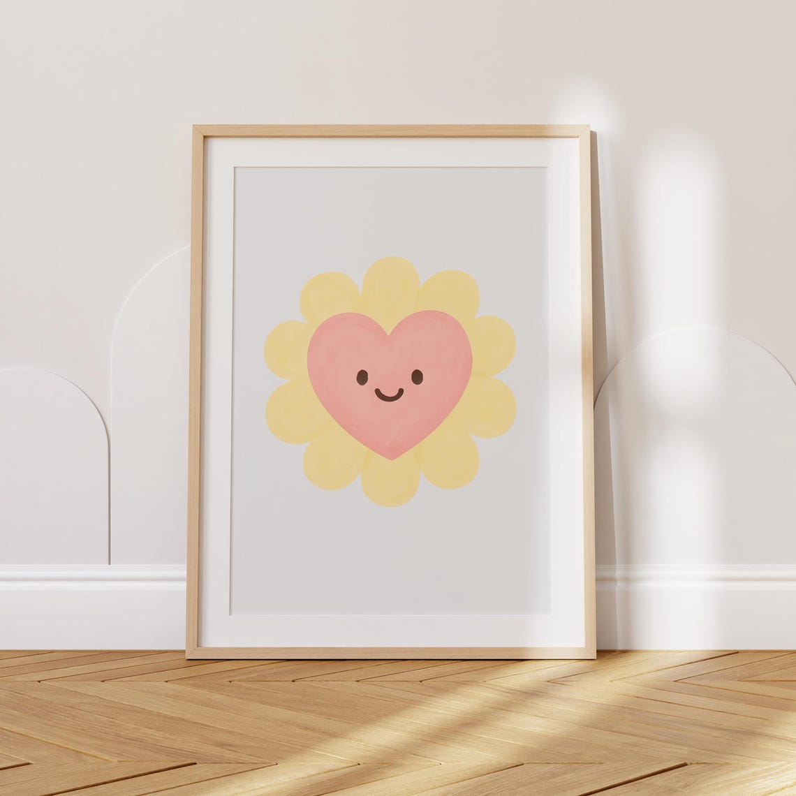 Smiling Heart Flower Minimalist Nursery For Girls Room Poster