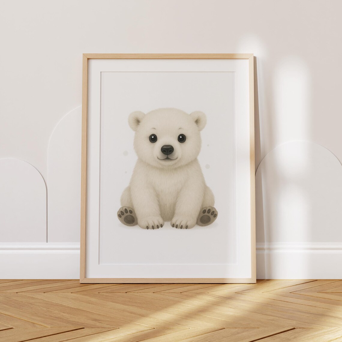 Cute Baby Polar Bear Cub Portrait Soft Arctic Nursery Kids Room Poster