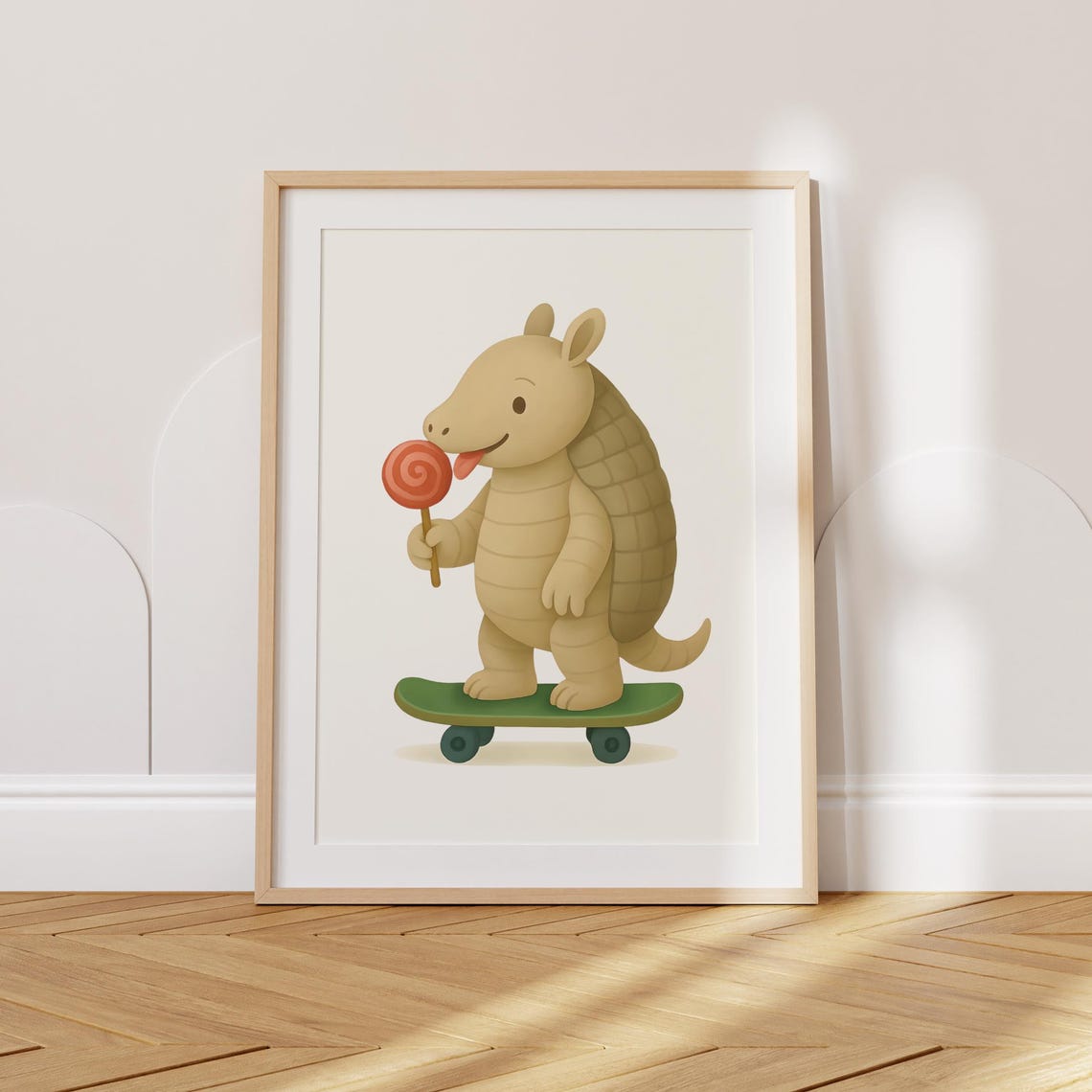 Cute Armadillo On Skateboard With Red Lollipop Kids Room Decor Poster