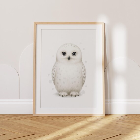 Sweet Baby Snowy Owl Portrait Cute Arctic Bird Nursery Kids Room Poster
