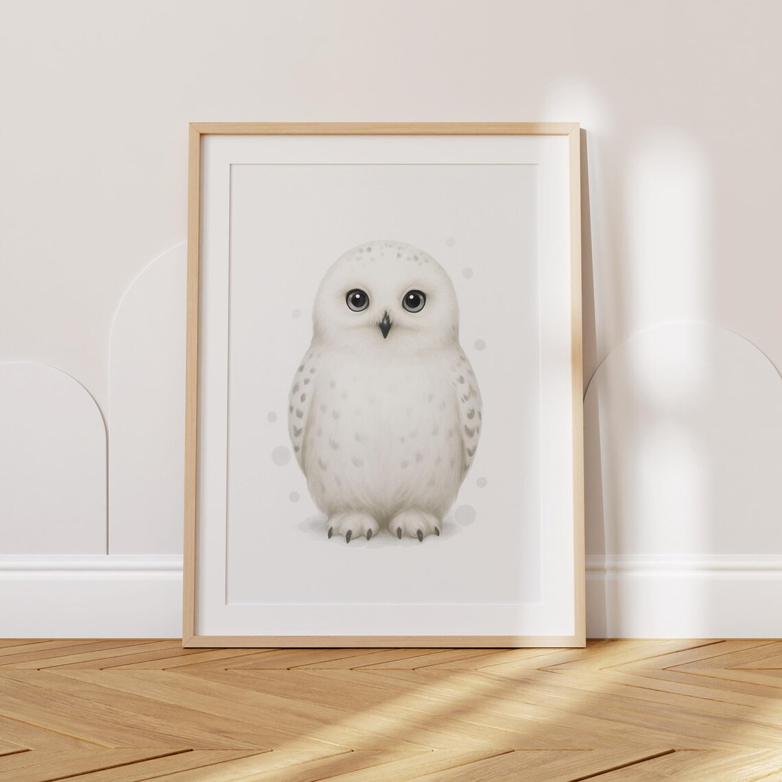 Sweet Baby Snowy Owl Portrait Cute Arctic Bird Nursery Kids Room Poster