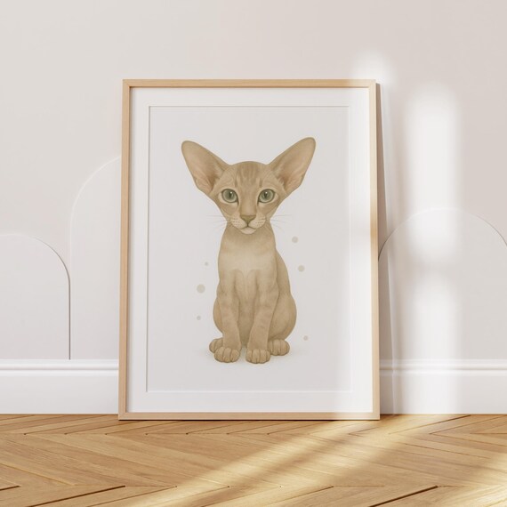 Oriental Shorthair Fawn Kitten Watercolor Portrait Nursery Poster