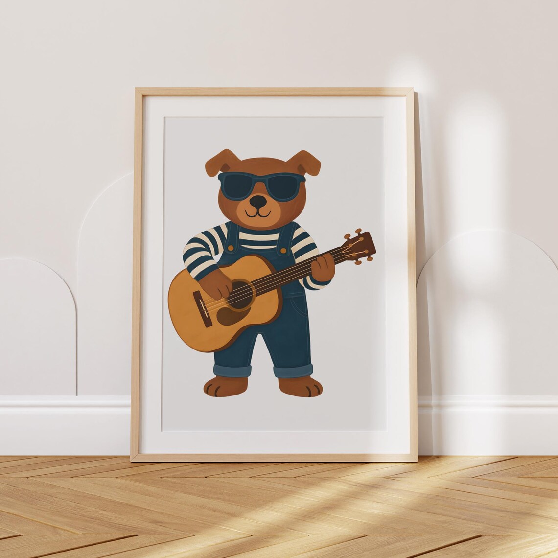 Cute Dog Playing Guitar With Sunglasses Musical Kids Room Poster
